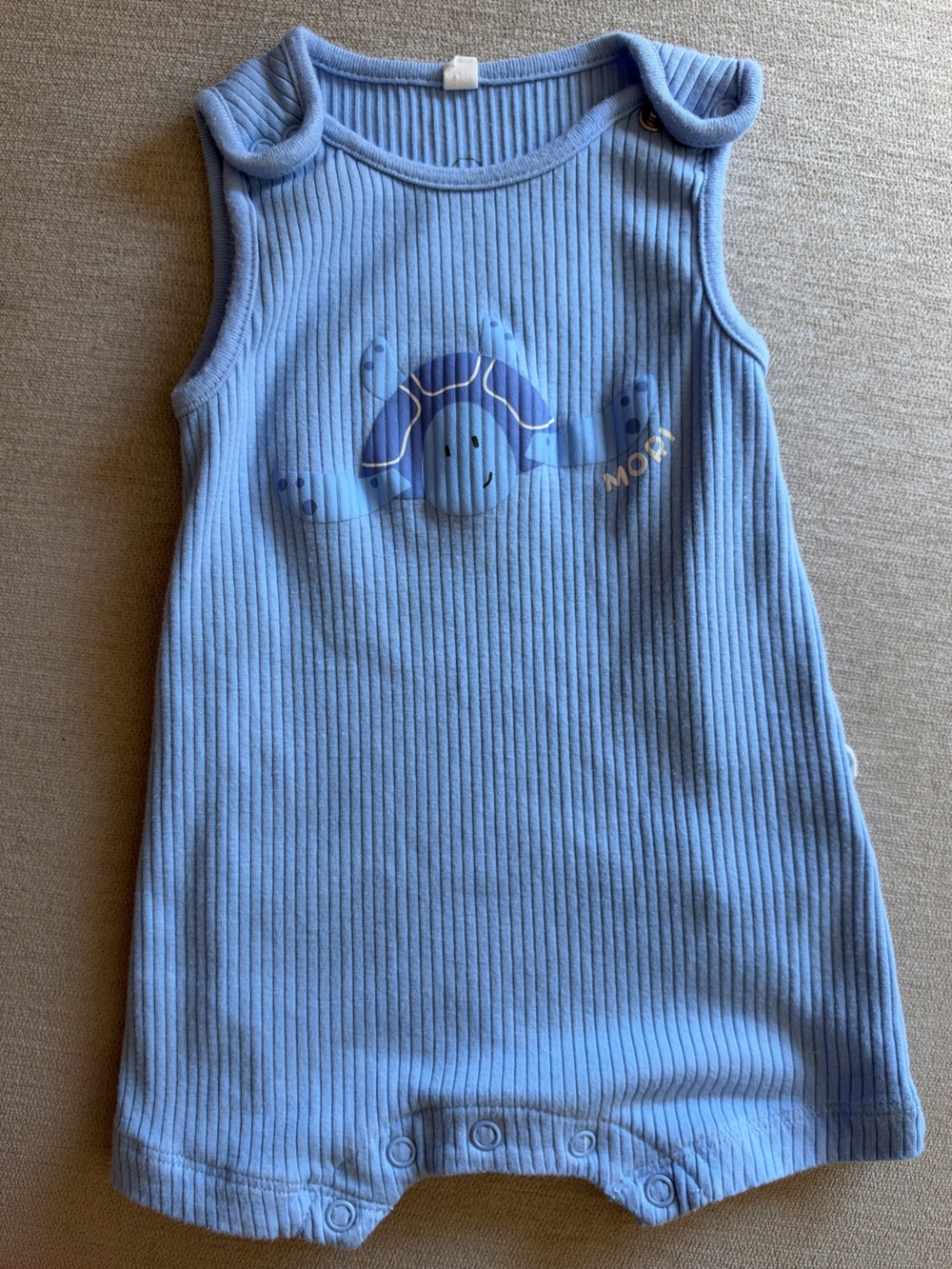 MORI Blue Ribbed Turtle Baby Romper 0-3m